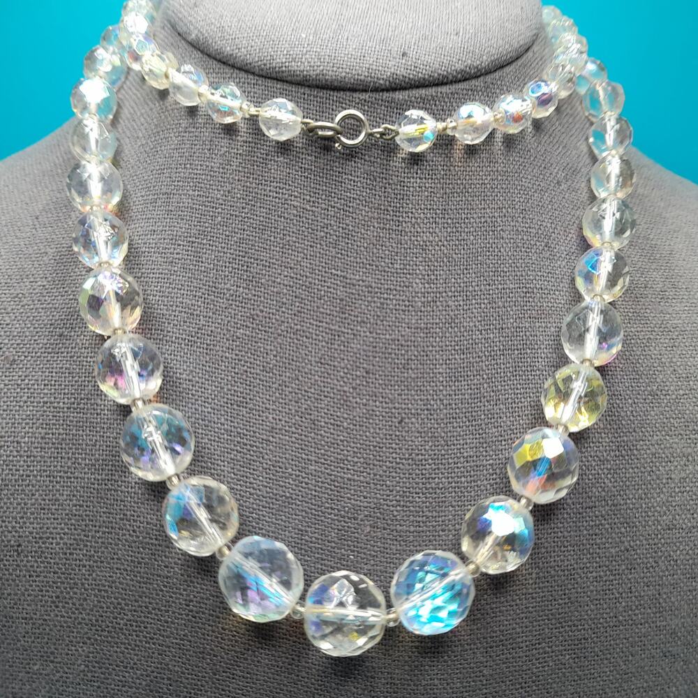 Vintage Fire Polished Graduated Bead Glass Necklace, 30 Inches